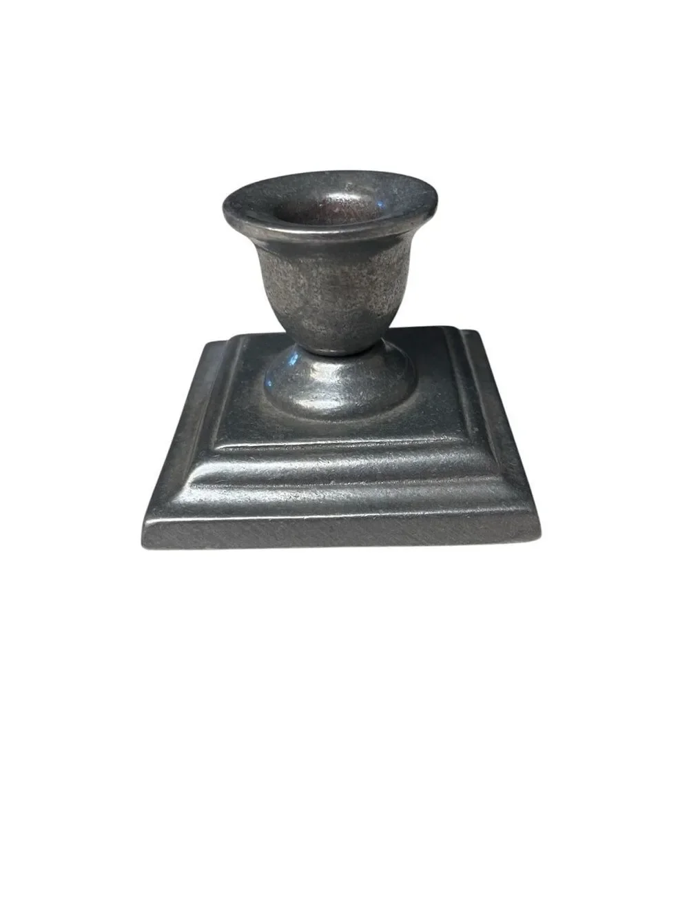 Carson Pewter Single Taper Candle Holder Vintage Square Base Rustic Home Decor